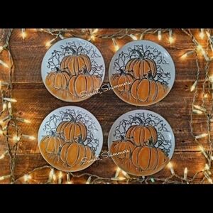 4pc Set Thanksgiving Pumpkin Patch 6" Appetizer / Dessert Plates Halloween New
